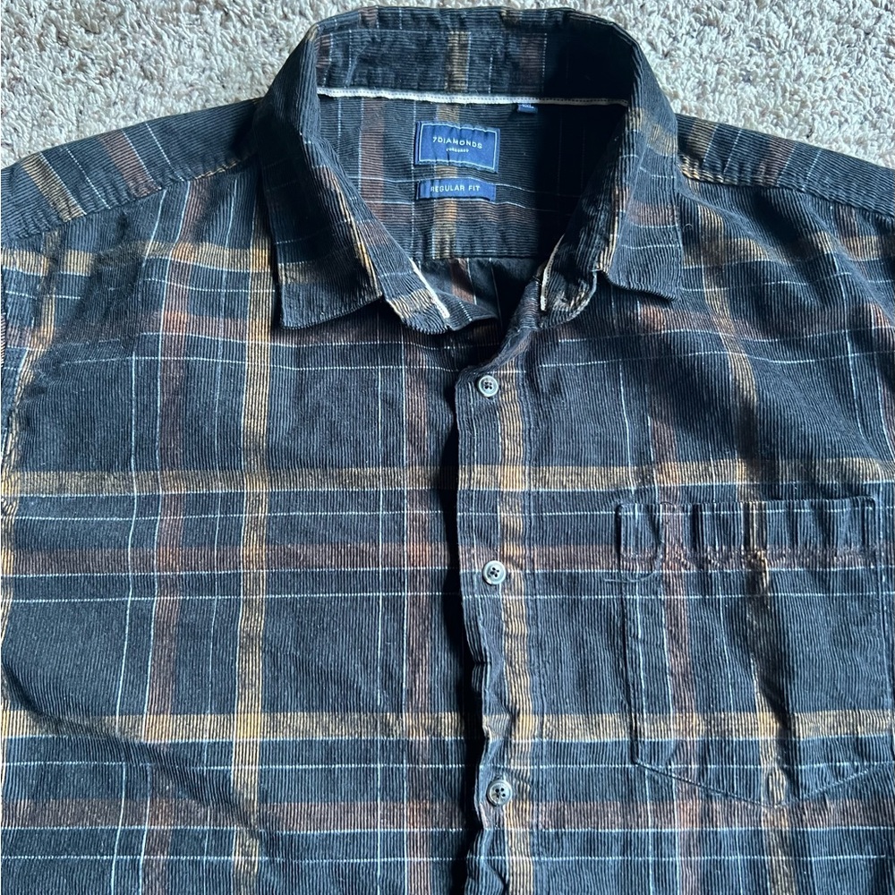 7 Diamonds Button Down Shirt Corduroy Plaid Brown XXL 2XL
